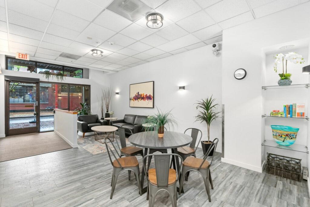 A modern dining room at Fifth Avenue Place Apartments, Portland, OR