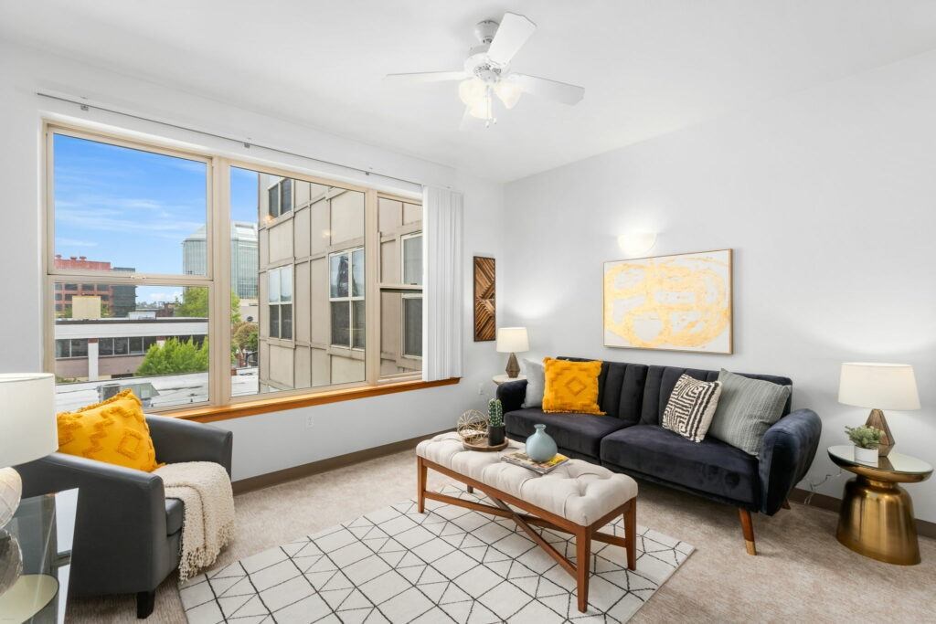 Modern Living Room at Fifth Avenue Place Apartments, Portland Oregon