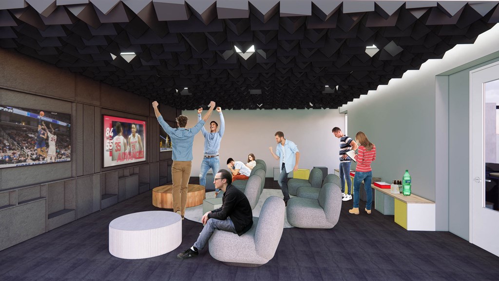 a group of people in an office room with their hands in the air at Moraine, Washington, 98402
