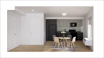 a rendering of a dining room with a table and chairs at Moraine, Tacoma, WA