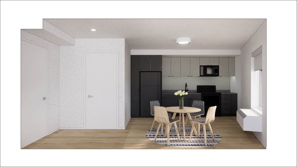 a rendering of a dining room with a table and chairs at Moraine, Tacoma 