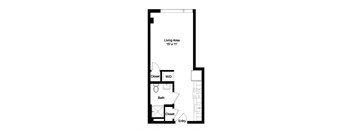 a floor plan of a small room with a bedroom and a bathroom