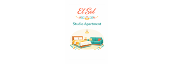 A poster for El Sol Studio Apartment depicting a bedroom and living room. at Casa Del Rey Apartments, Portland, Oregon