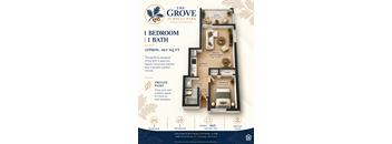 A floor plan for a 1 bedroom, 1 bathroom apartment at The Grove at Holly Park.