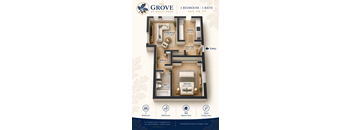 A floor plan of a one bedroom apartment at The Grove at Holly Park.