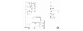 A floor plan for a unit with two bedrooms and two bathrooms is shown.