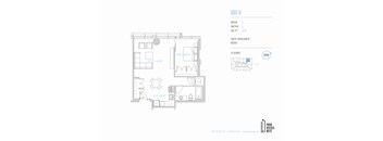 A floor plan for a unit with a bed, bath, and living room.