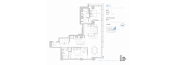 A floor plan for a unit with two bedrooms and two bathrooms is shown.