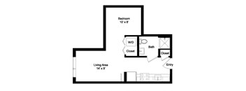 a floor plan of a house with a bedroom and a living room