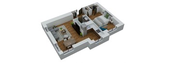 a 3d floor plan of a home with a bedroom and a living room