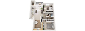 2 Bedroom 1 Bath Floor Plan at Alder Creek Apartments, Vancouver, 98682