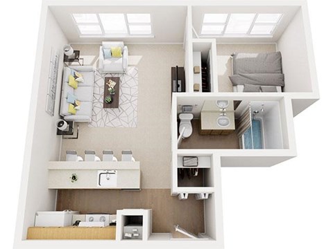 1 Bed 1 Bathroom Floor Plan at Fifth Avenue Place Apartments, Portland, OR 97209