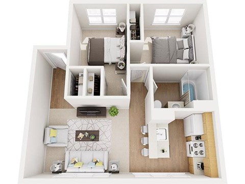 2 Bed 1 Bath Floor Plan at Fifth Avenue Place Apartments, Portland, OR