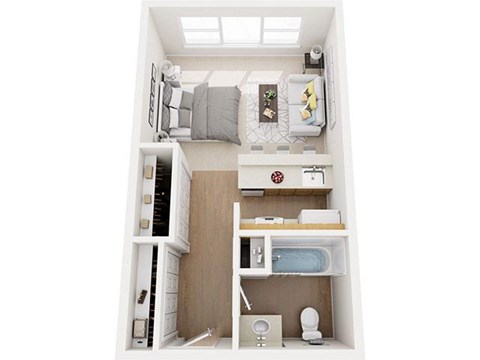 Studio Floor Plan at Fifth Avenue Place Apartments, Portland, 97209