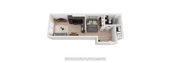 a bedroom with a bed and a couch in a room at Shift, Portland, OR