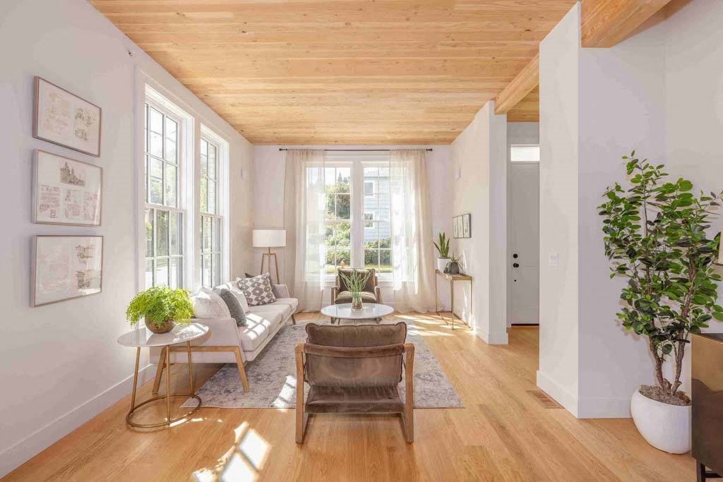 a living room with a couch and a chair