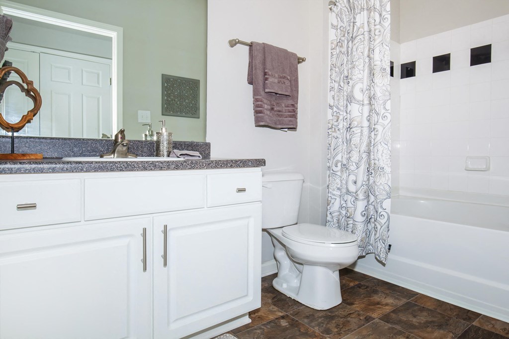 a bathroom with a toilet and a sink and a shower at Carrington Place at Wildewood, Columbia South Carolina   