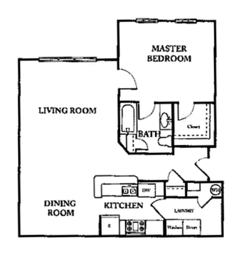 Floor Plan of One Bedroom Apartment