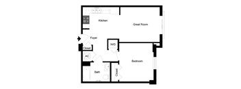 the floor plan of a small apartment with a kitchen and a living room