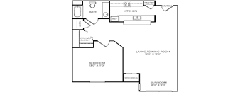 a floor plan of a house with a bedroom and a living room