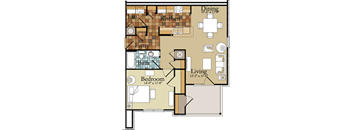 a floor plan of a town house with a kitchen and a living room