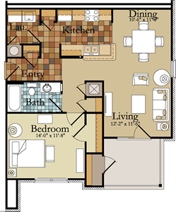 a floor plan of a town house with a kitchen and a living room