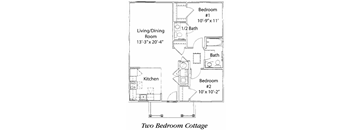 a floor plan of a house with two bedrooms and a living room