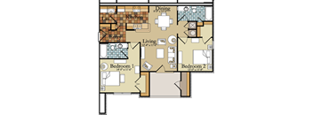 a floor plan of a home with bedrooms and a large living room