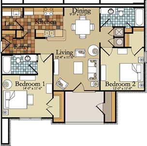 a floor plan of a home with bedrooms and a large living room