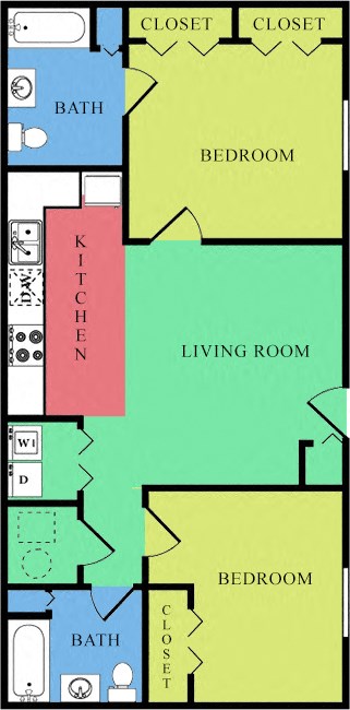 A Floor Plan of a 2 Bedroom Apartment