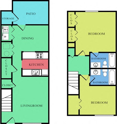 A Floor Plan of a 2 Bedroom Townhome