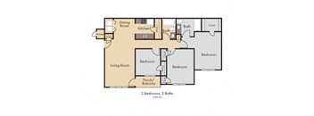 a floor plan of a studio apartment with a bedroom and a living room