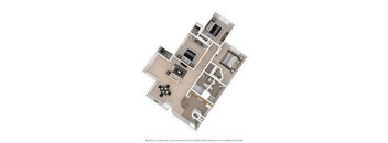A floor plan of a house with a kitchen, living room, and two bedrooms.