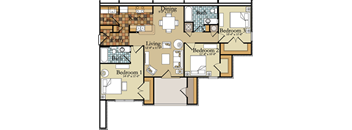 a floor plan of a house with bedrooms and a living room and a dining room