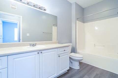 a bathroom with a white sink and toilet next to a white bathtub