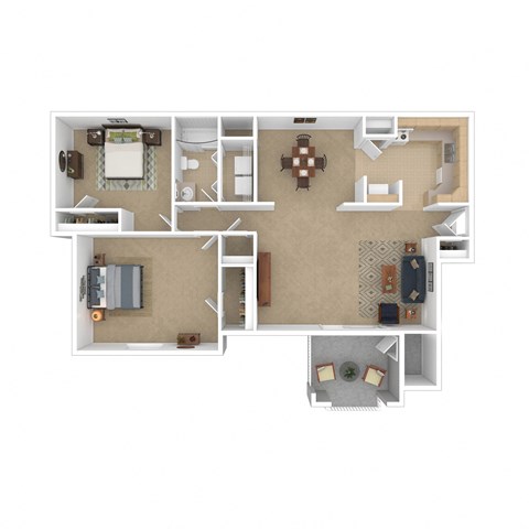 2 Bed 1 Bath Floor Plan at Avon Crossings, North Carolina