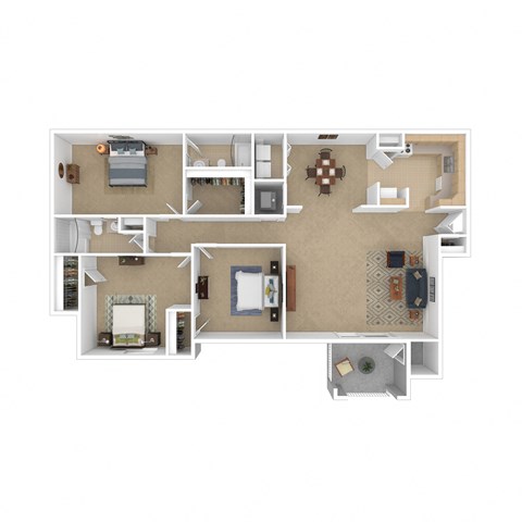 3 Bedroom 2 Bath Floor Plan at Avon Crossings, Durham, NC