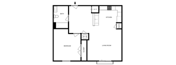 a drawing of a floor plan of a house with a bedroom and a living room