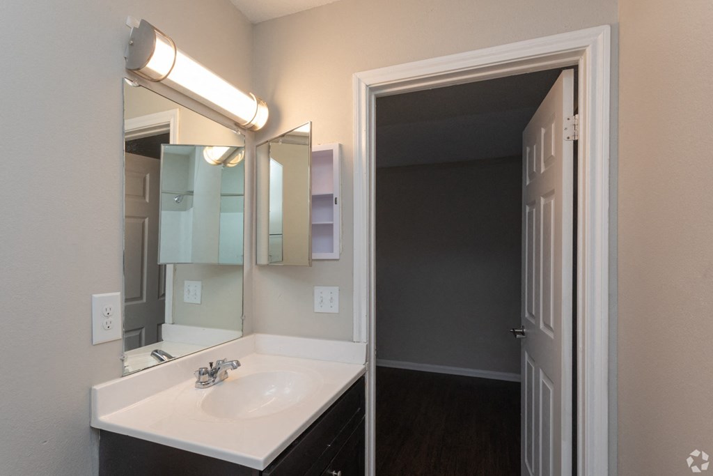 an empty bathroom with a sink and a mirror at Canaan Pointe, Greenville, South Carolina