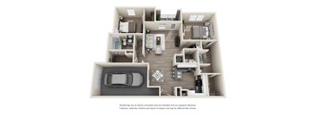 a 3d drawing of a floor plan with a car