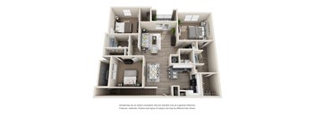 a 3d rendering of a floor plan with a bedroom and living room