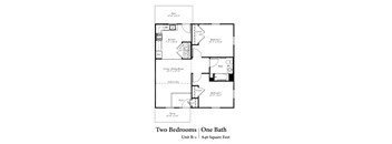 a floor plan of two bedrooms one baths and one bath unit b