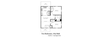 a floor plan of two bedrooms one bathroom and one bath