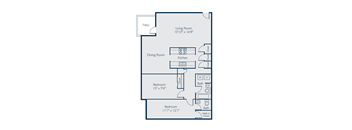 a floor plan of a bedroom apartment with a living room and a dining room