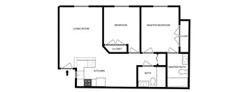 a floor plan of a house with a bedroom and a living room