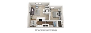 a 1 bedroom floor plan with a bathroom and a living room