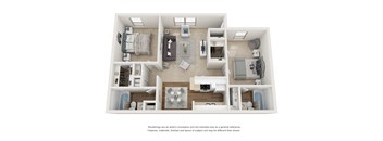 a 3d floor plan with a bedroom and a living room
