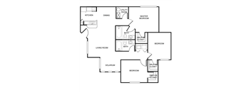 a floor plan of a house with bedrooms and a living room
