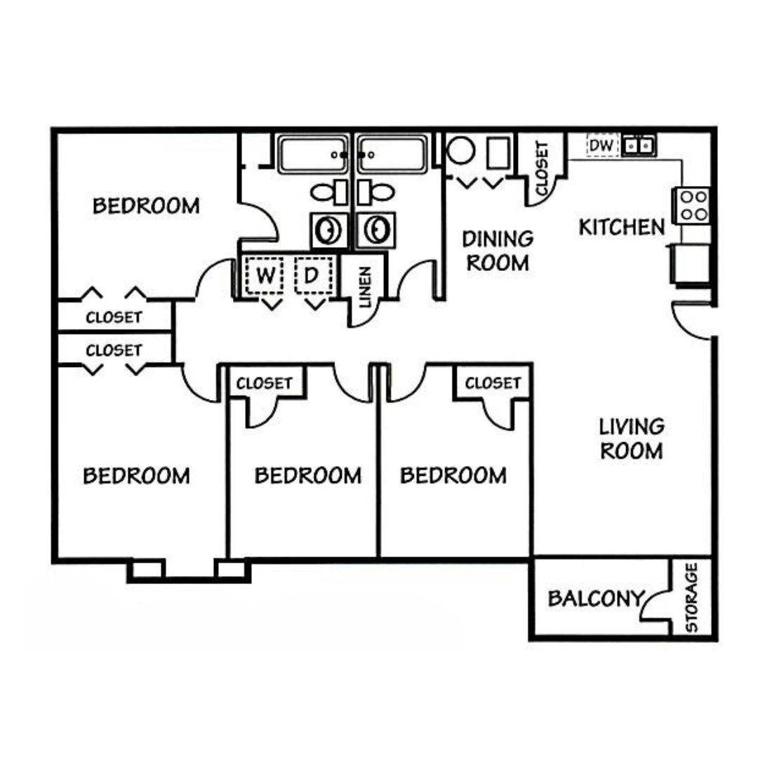 4 Bedroom Floor Plan Garden Style