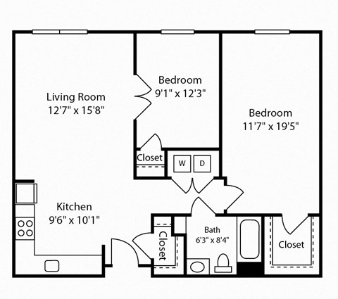 2 Bed 1 Bath Glenview IV at Gardens of Traville, Rockville, Maryland